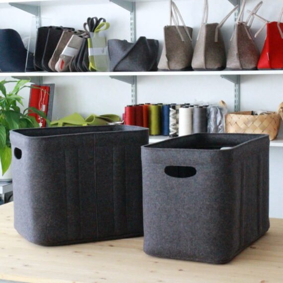 Custom-made bins in dark grey