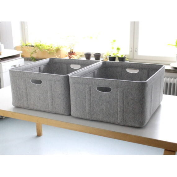 Custom-made bins in light grey